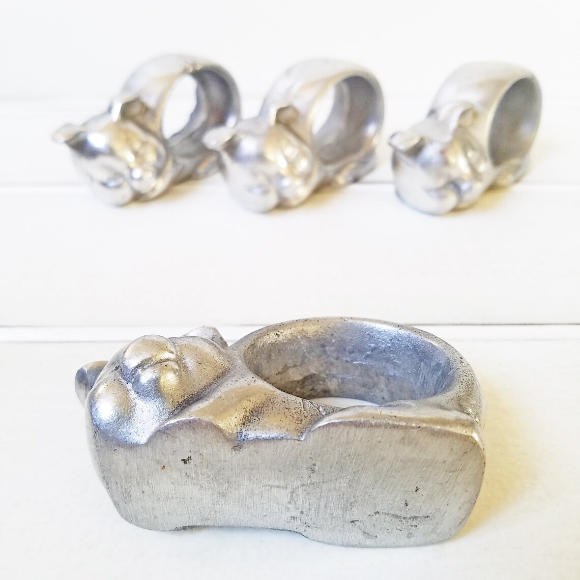 Pewter Napkin Rings Set of 4 Napping Pigs Etsy