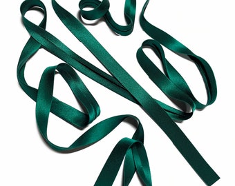 100% silk charmeuse satin bias tape seam binding • Single or double fold • Viridian Green • By the yard
