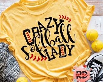 Women/'s Crazy Softball Lady Tee Graphic Game Day Top for Mom Sports Mom Shirt Unisex Plus Size Ladies Softball T-Shirt