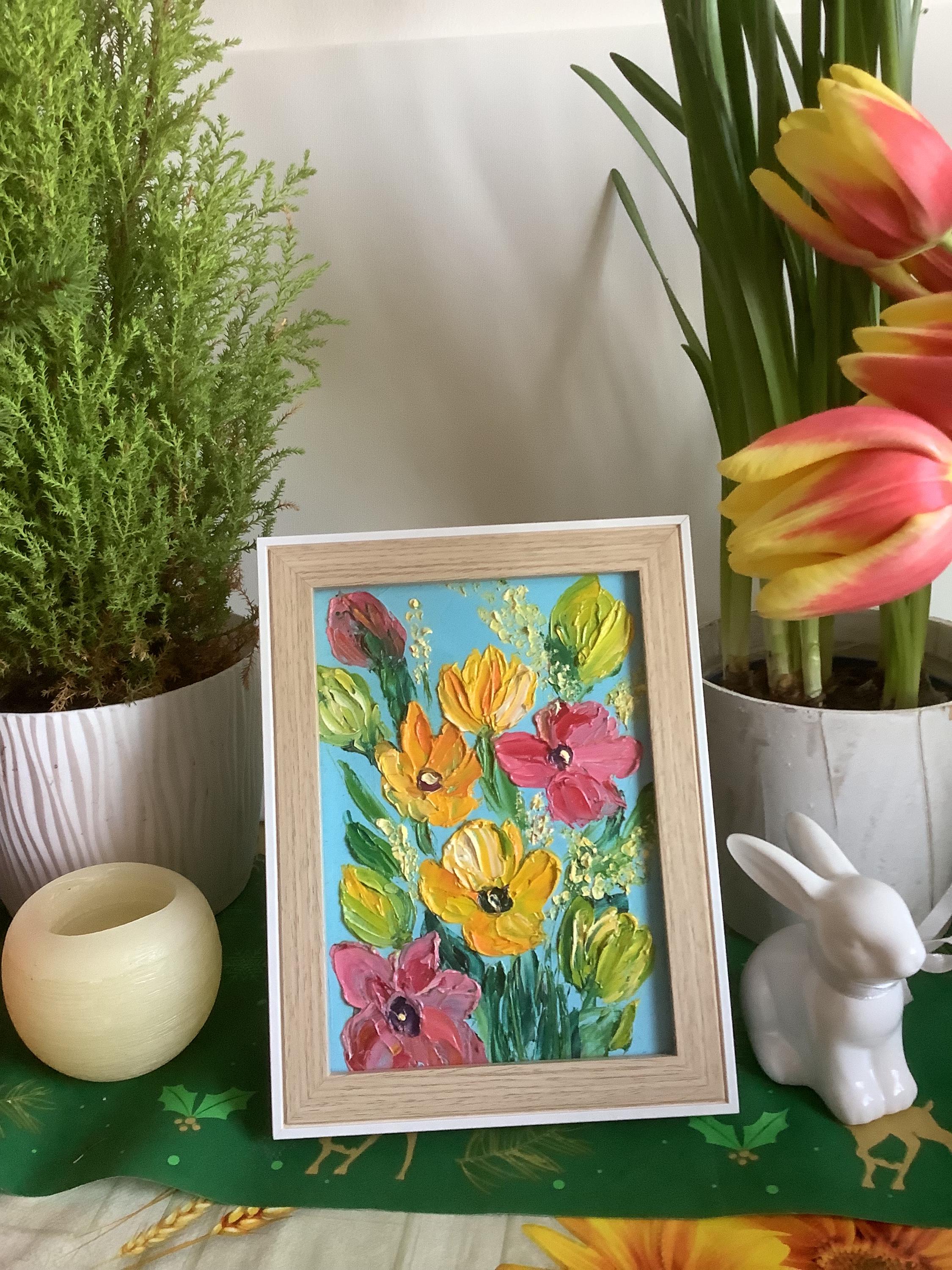 Floral Oil Painting, Small Impasto Flower Bouquet, Original Art