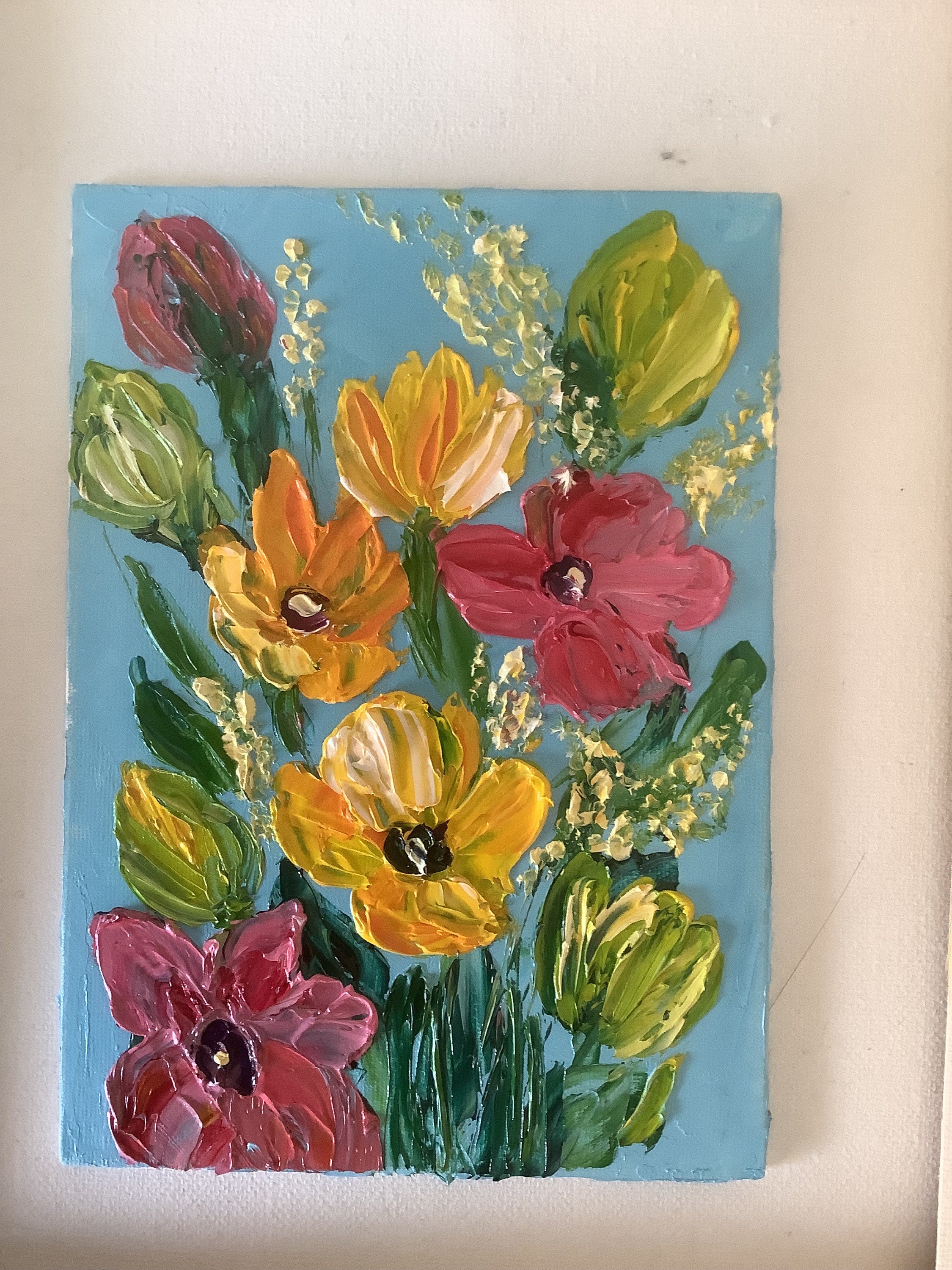 Floral Oil Painting, Small Impasto Flower Bouquet, Original Art