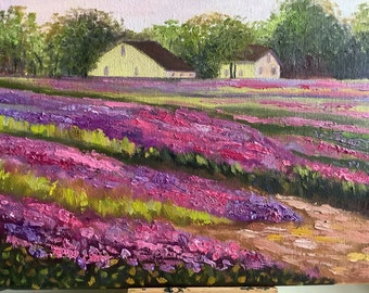 Provence Lavender Field Painting, Original Oil Painting, French Landscape Wall Decor