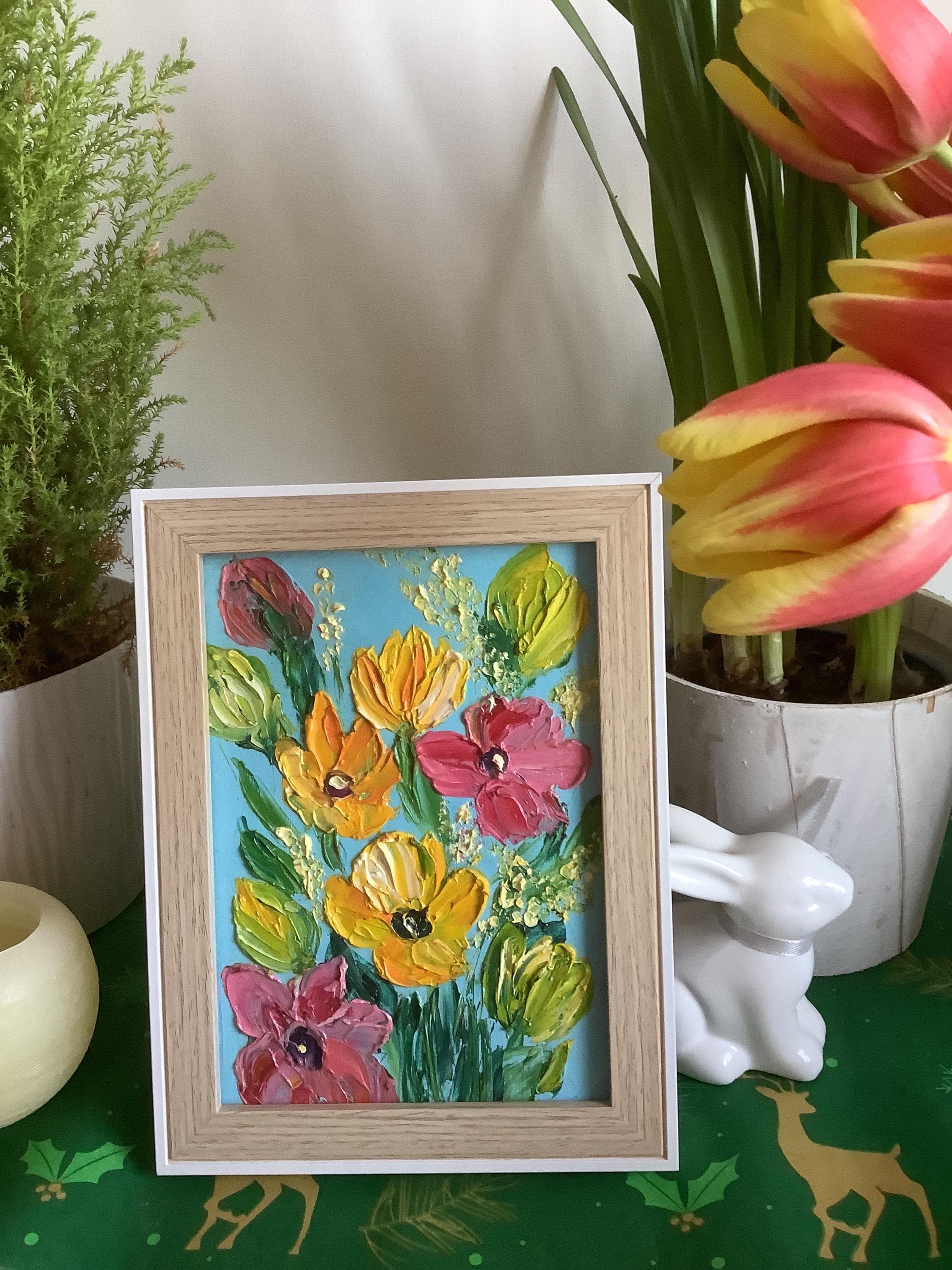Floral Oil Painting, Small Impasto Flower Bouquet, Original Art