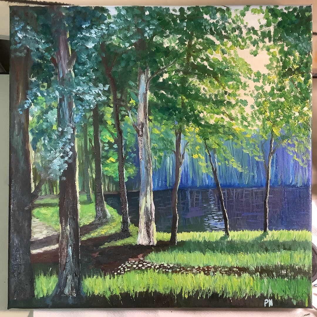 Original Forest Lake Oil Painting by Natalia Polegenko (15.75x15.75 In ...