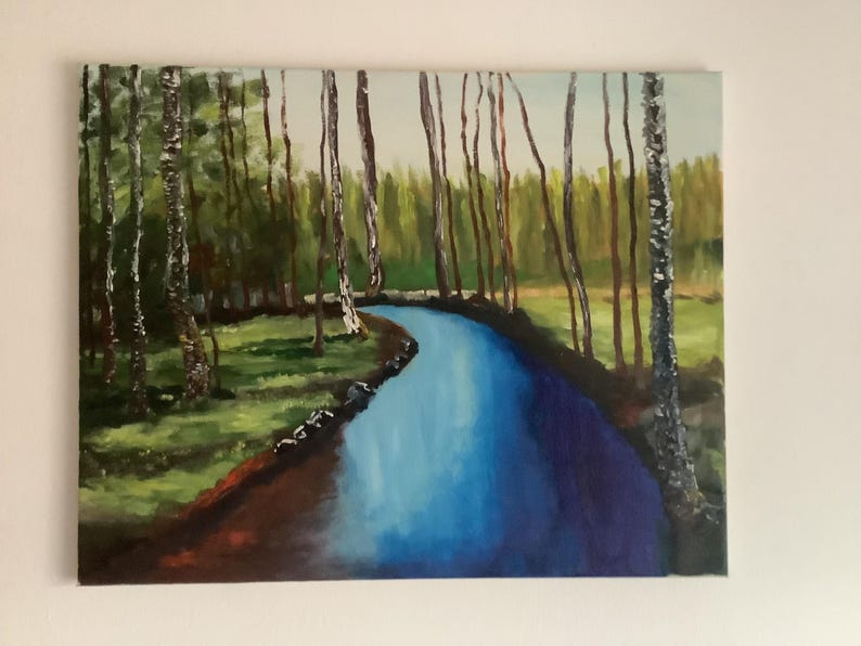 Forest River Original Oil Painting Landscape Artwork, Birch Trees ...