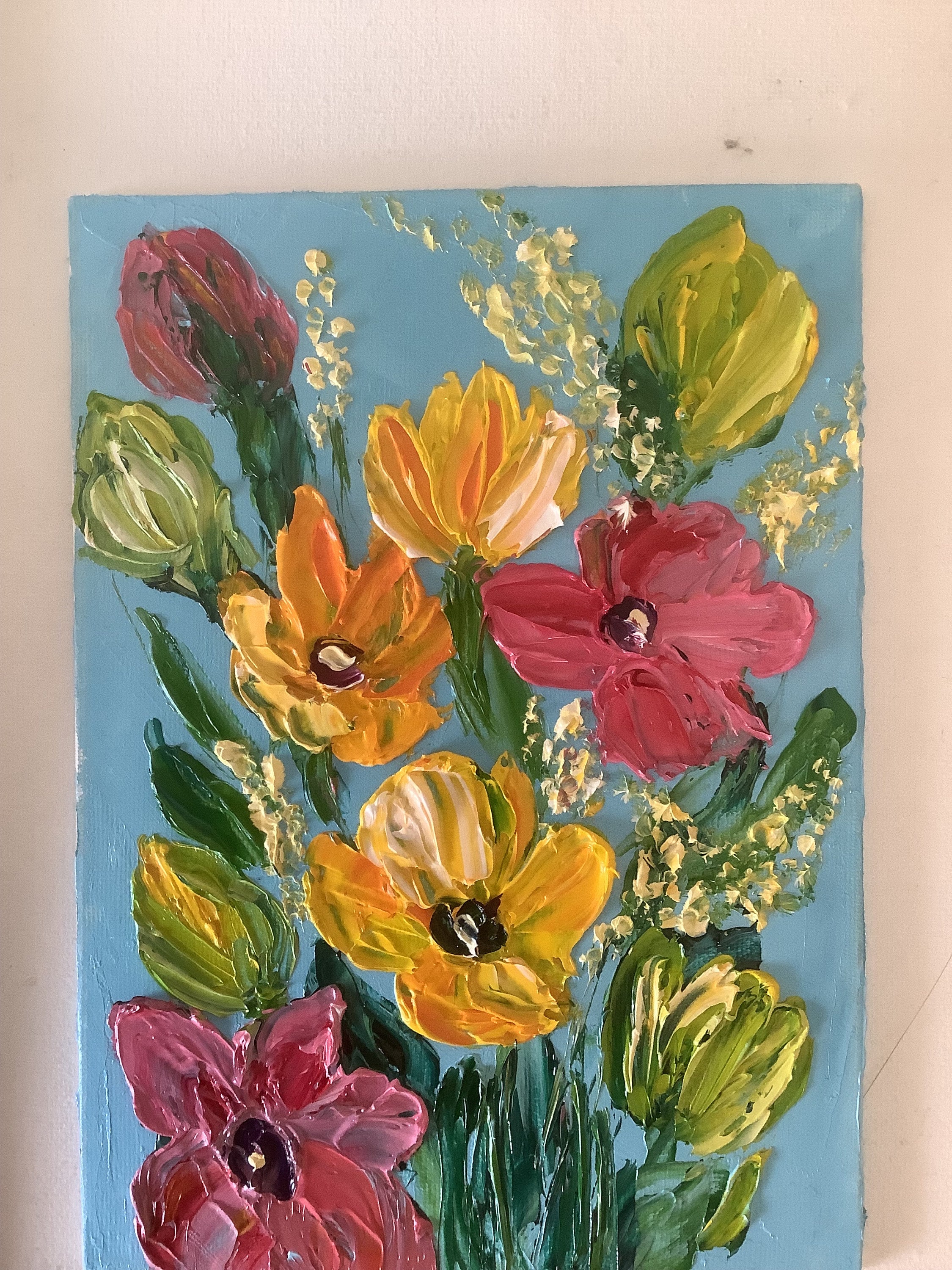 Floral Oil Painting, Small Impasto Flower Bouquet, Original Art