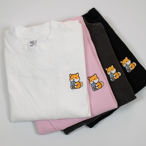 Shiba With Boba Embroidered Tee