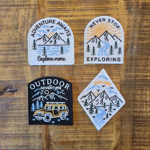 Exploration Embroidered Patches - Adventure Awaits - Never Stop Exploring - Outdoor Adventure - Explore