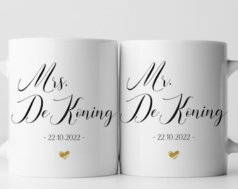 Verlovingsgeschenkmokken, gepersonaliseerde verlovingsgeschenkmokken, aangepaste Mr. & Mrs. Wedding Mug