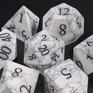 Full Set White Turquoise Dice| DnD Stone Dice Set | Gemstone D20| Dungeons and Dragons Tabletop RPG Game MTG Role Polyhedral Gaming Dice Set