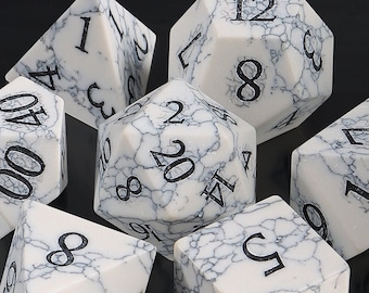 Full Set White Turquoise Dice| DnD Stone Dice Set | Gemstone D20| Dungeons and Dragons Tabletop RPG Game MTG Role Polyhedral Gaming Dice Set