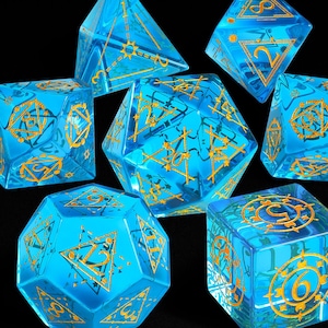 Dnd Dice Set |Full Set Light Blue Glass Polyhedral Dice Set - Dungeons and Dragons Tabletop Gaming RPG DND Role Polyhedral Gaming D20 D6 D12