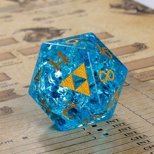 Full Set Zelda D&D Dice Set | Gemstone Blast Blue Glass Dice| Dungeons and Dragons Tabletop RPG Game MTG Role Polyhedral Dice Set