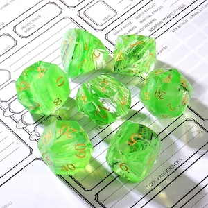 Volles grünes D & D Würfelset Aurora Star Faceset Facettenreiches Prisma-Glaswürfelset | Handgefertigtes Poliertes Glas Würfelset |
