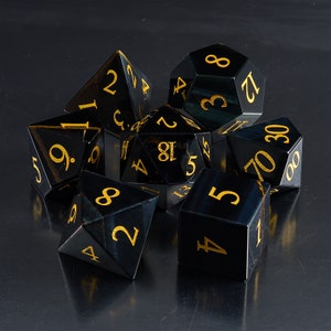 Natural Blue Tiger&#39;s Eye DnD Dice Set| Gemstone D20 Dice Set| Dungeons and Dragons Tabletop Gaming RPG DND Role Polyhedral Gaming Dice Set