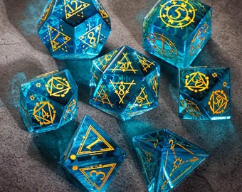 Astrologer Blue Dnd Dice Set | Gemstone Dice Set | K9 Crystal Dice| Dungeons and Dragons Tabletop RPG Game MTG Role Polyhedral Dice Set