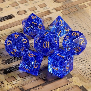 Gemstone Dnd Dice Set | Blue Burst Glass Polyhedral Dice Set - Dungeons and Dragons Tabletop Gaming RPG DND Role Polyhedral Gaming D20 D6
