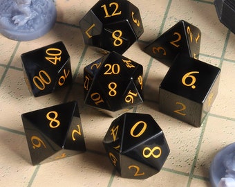 D&D Obsidian Dice Set - Premium Black Polyhedral Dice for Dungeons and Dragons - Gemstone Onyx D20 for Tabletop Role Play - Perfect DND Gift