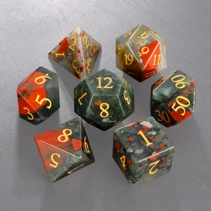 Natural Bloodstone DnD Dice Set| Gemstone D20 Dice Set| Dungeons and Dragons Tabletop Gaming RPG DND Role Polyhedral Gaming Dice Set