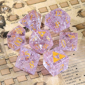 Full Set Zelda D&D Dice Set | Gemstone Blast Purple Glass  Dice| Dungeons and Dragons Tabletop RPG Game MTG Role Polyhedral Dice Set