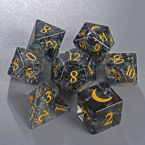Lightning Crack Moon Carved Grey Glass Dnd Dice Set |Gemstone Dice Set |Dungeons and Dragons Tabletop RPG Game MTG Role Polyhedral Dice Set