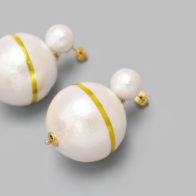 minimalist chuncky large cotton pearl stud earrings,Double beads,charm for her