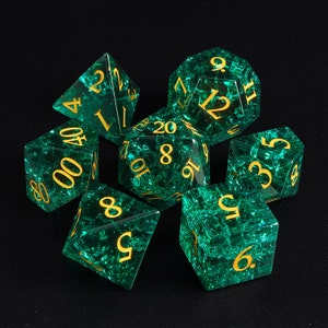 Green Dnd Dice Set | Green Burst Glass Polyhedral Dice Set - Dungeons and Dragons Tabletop Gaming RPG DND Role Polyhedral Gaming D20 D6 D12