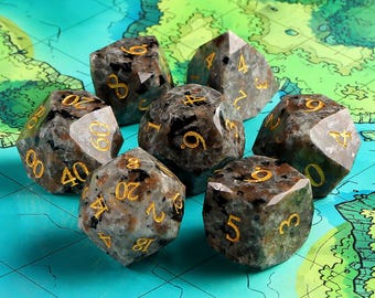 Full Set Yooperlite Gemstone Dice| Star Faceset Multi-faceted Prism Glass Dice Set| Stone Dice Set |Engraved Gemstone| Gift for him