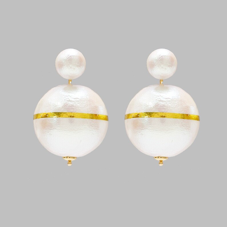 minimalist chuncky large cotton pearl stud earrings,Double beads,charm for her