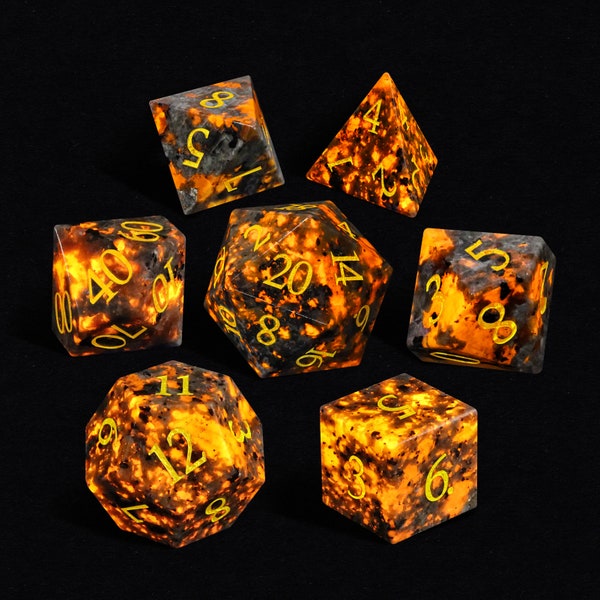 Full Set Yooperlite Gemstone Dice| Stone Dice Set |Engraved Gemstone| Dungeons and Dragons Tabletop RPG Game MTG Role Polyhedral Dice Set