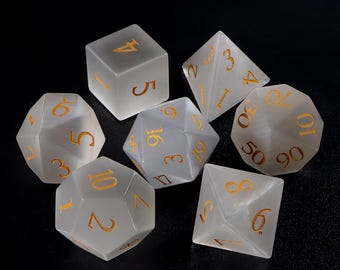 White-Gray Cat's Eye Dice Set | Dnd Glass Dice D20 Gift For GM| Dungeons and Dragons Tabletop RPG Game MTG Role Polyhedral Dice Set