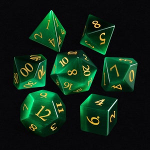 Green Stone Dnd Dice Set| Cat&#39;s Eye Stone Dice Set |Picture Jasper | Dungeons and Dragons Tabletop RPG Game MTG Role Polyhedral Dice Set
