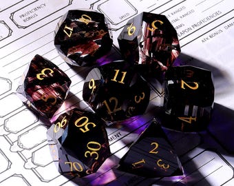 Dark Purple D&D Dice Set Aurora Star Faceset Multi-faceted Prism Glass Dice Set|Handcrafted Polished |Collection Level Dnd Dice RPG Game D20