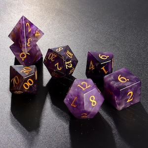 Full Set Amethyst DnD Dice Set Gemstone Dnd Dice|Natural Stone| Dungeons and Dragons Tabletop Gaming RPG DND Role Polyhedral Gaming Dice Set