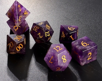 Full Set Amethyst DnD Dice Set Gemstone Dnd Dice|Natural Stone| Dungeons and Dragons Tabletop Gaming RPG DND Role Polyhedral Gaming Dice Set