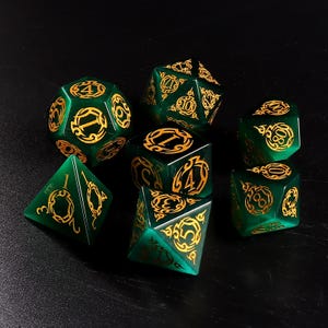 Green Cat&#39;s Eyes Stone Dnd Dice Set| Gemstone D20 Dice Set| Dungeons and Dragons Tabletop Gaming RPG DND Role Polyhedral Gaming Dice Set