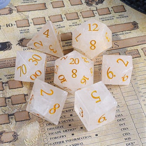 Natural Rock Crystal Quartz Dnd Dice Set| Gemstone D&D Dice Set Dungeons and Dragons Tabletop Gaming RPG DND Role Polyhedral Gaming Dice Set