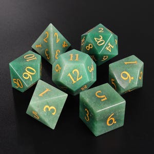Natural Aventurine  DnD Dice Set| Gemstone D20 Dice Set| Dungeons and Dragons Tabletop Gaming RPG DND Role Polyhedral Gaming Dice Set