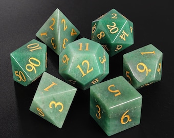 Natural Aventurine  DnD Dice Set| Gemstone D20 Dice Set| Dungeons and Dragons Tabletop Gaming RPG DND Role Polyhedral Gaming Dice Set