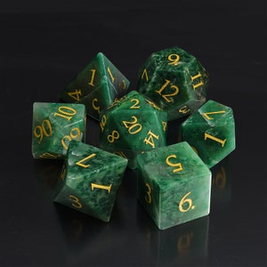 Natural African Jade DnD Dice Set| Gemstone D20 Dice Set| Dungeons and Dragons Tabletop Gaming RPG DND Role Polyhedral Gaming Dice Set