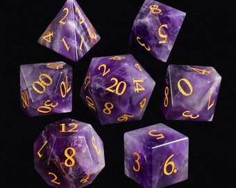 Natural Amethyst DnD Dice Set| Gemstone D20 Dice Set| Dungeons and Dragons Tabletop Gaming RPG DND Role Polyhedral Gaming Dice Set