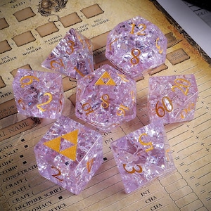 Full Set Zelda D&D Dice Set | Gemstone Blast Purple Glass  Dice| Dungeons and Dragons Tabletop RPG Game MTG Role Polyhedral Dice Set