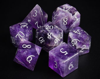 Jeu de dés en améthyste naturelle| Ensemble de dés D&D Gemstone D20| Dungeons and Dragons Jeu de dés de jeu polyédriques de jeu de rôle RPG du MDN