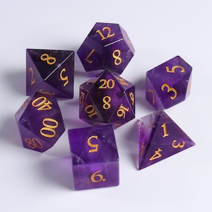 Amethyst DnD Dice Set| Gemstone Dnd Dice Set |Natural Gemstone| Dungeons and Dragons Tabletop Gaming RPG DND Role Polyhedral Gaming Dice Set