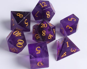 Amethyst DnD Dice Set| Gemstone Dnd Dice Set |Natural Gemstone| Dungeons and Dragons Tabletop Gaming RPG DND Role Polyhedral Gaming Dice Set