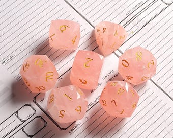 Natural Rose Quartz D&D Dice Set | Star Faceset Multi-faceted Prism Dice Set| Gemstone Dice Set | Role Polyhedral Gaming Dice| Gift for him