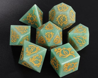 Set di dadi D&D in giada verde naturale/Set di dadi D20 con pietre preziose/Set di dadi poliedrici per giochi di ruolo da tavolo Dungeons and Dragons