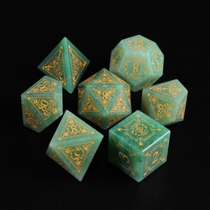 Natural African Jade DnD Dice Set| Gemstone D20 Dice Set| Dungeons and Dragons Tabletop Gaming RPG DND Role Polyhedral Gaming Dice Set