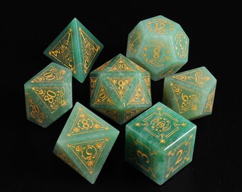 Natural African Jade DnD Dice Set| Gemstone D20 Dice Set| Dungeons and Dragons Tabletop Gaming RPG DND Role Polyhedral Gaming Dice Set