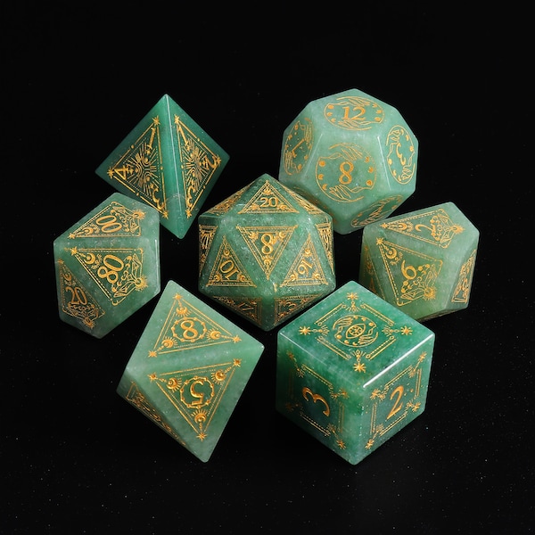 Natural African Jade DnD Dice Set| Gemstone D20 Dice Set| Dungeons and Dragons Tabletop Gaming RPG DND Role Polyhedral Gaming Dice Set